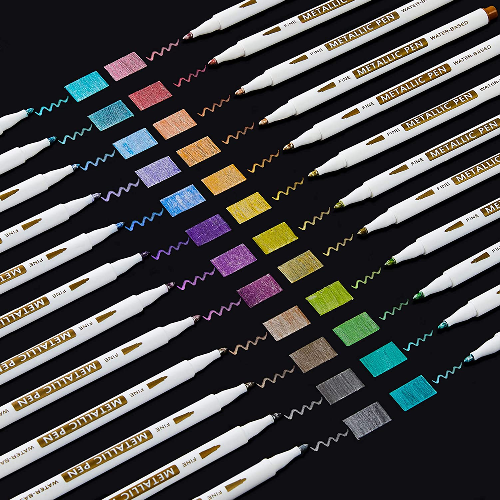 Metallic Marker Pens, 24 Colors Metallic Paint Markers Fine Point for DIY Card,