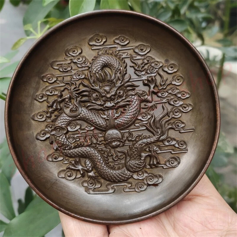 Auspicious Dragon Patterned Plates Retro Decorations Crafts and Decorations