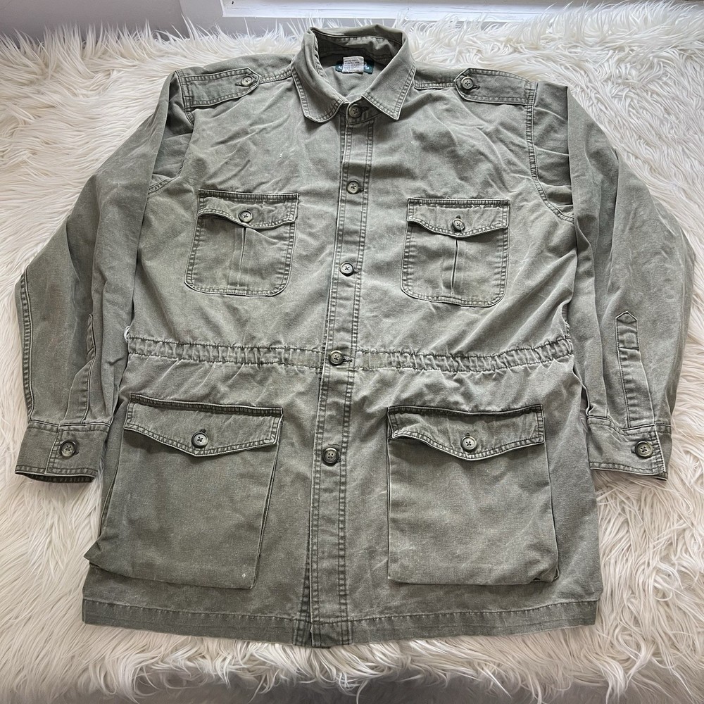 Vintage Cabelas Jacket Green Field Outdoors Safari Shacket Shooting Mens XL Tall