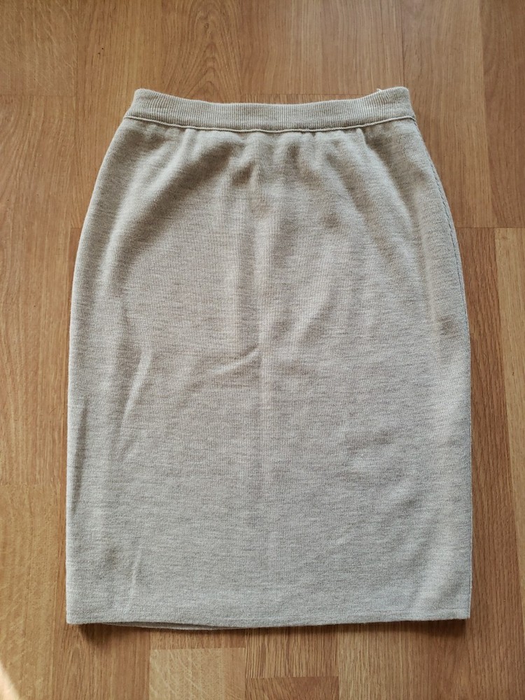 Kasha Wool Skirt Women's 40 US 8 Beige Knit Straight Pencil Lined