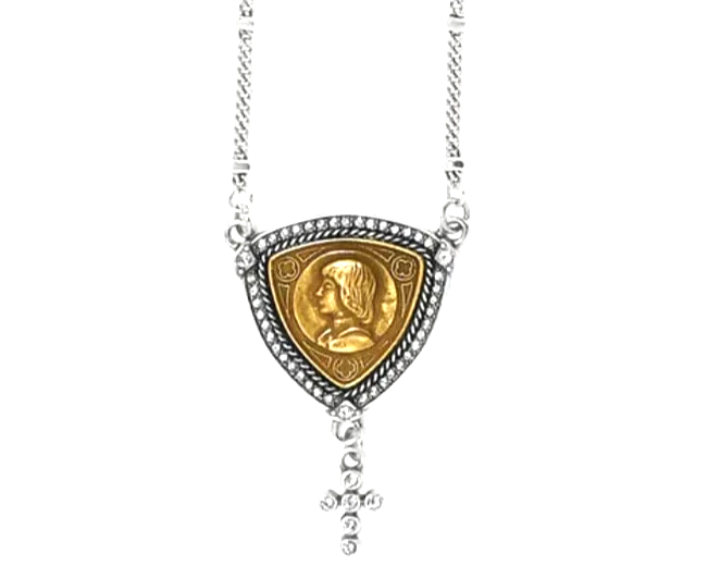 NWT Brighton Joan Of Arc Courage Silver Gold Crystal Cross Necklace $98