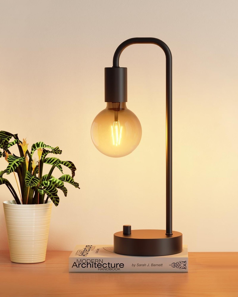 ONEWISH Black Industrial Bedside Table Lamp Non-USB 1 Pack
