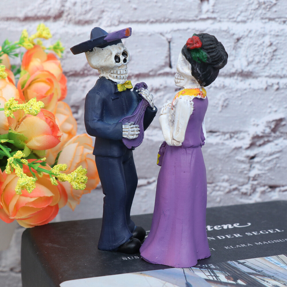 2 Mini Skeleton Figurines for Home Decor as Couple Statues