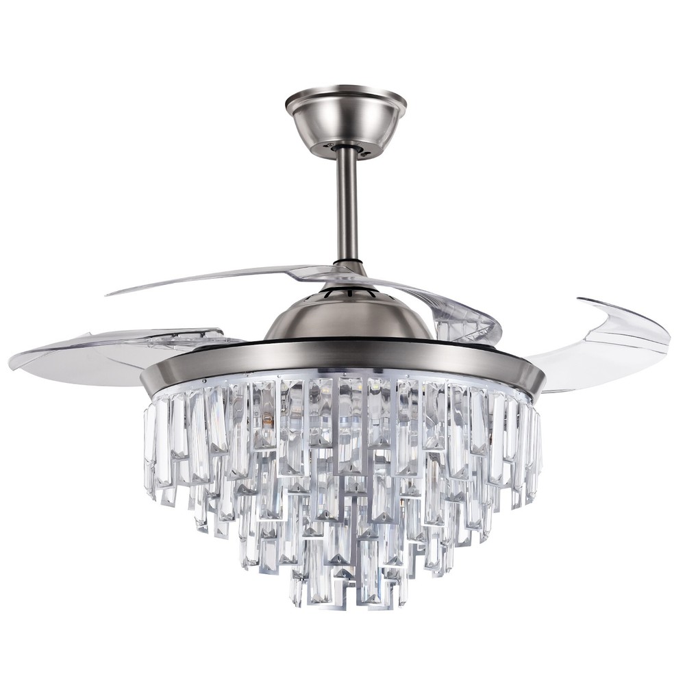 42 Inch Crystal Chandelier Ceiling Fan with Remote 3 Speeds 3 Color LED Lights