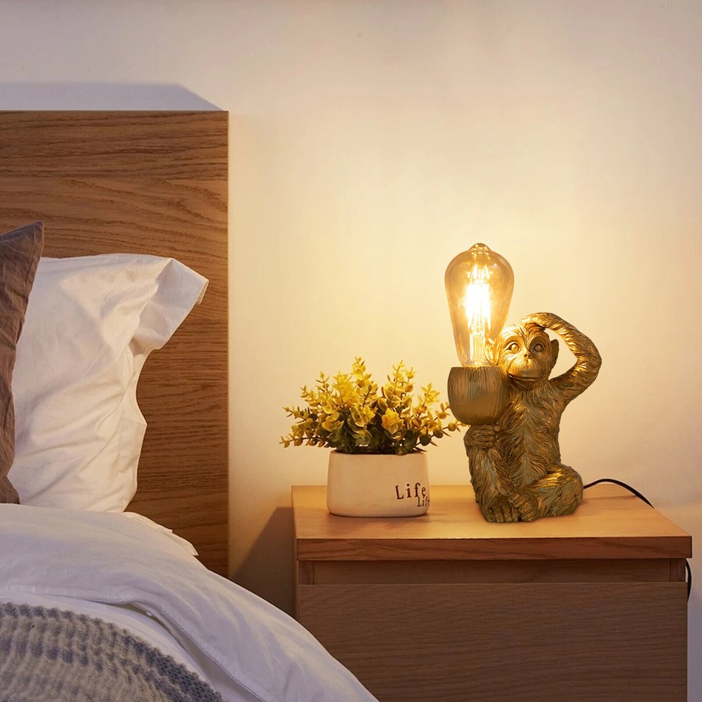 Modern Gold Resin Monkey Table Lamp 60W Stylish Desk Lighting Decor