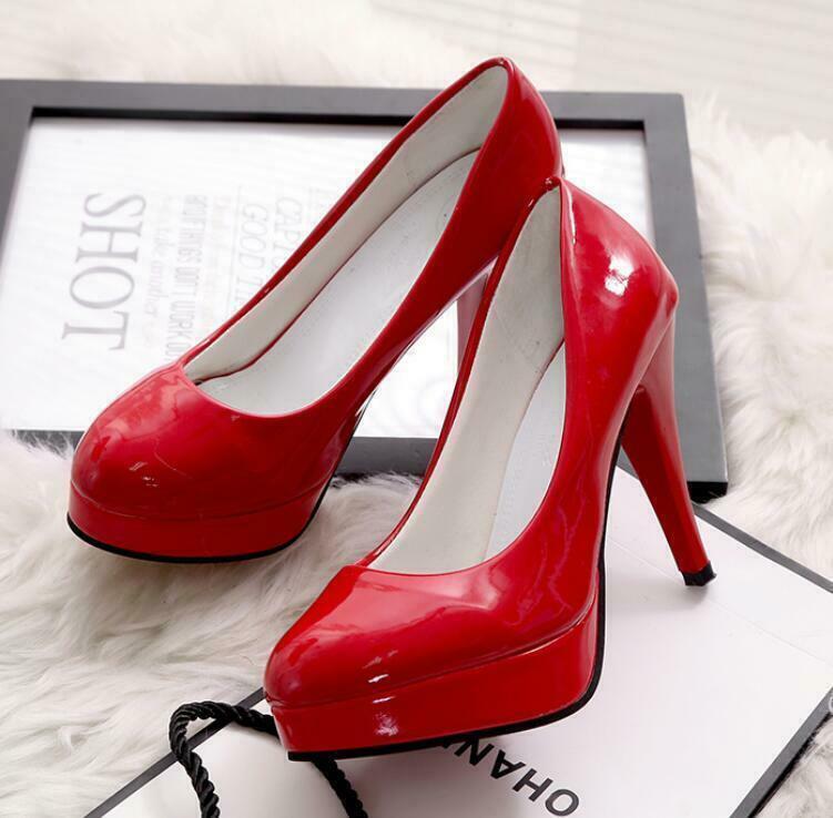 Women's Patent Leather Platform High Heel Slip-On Pumps