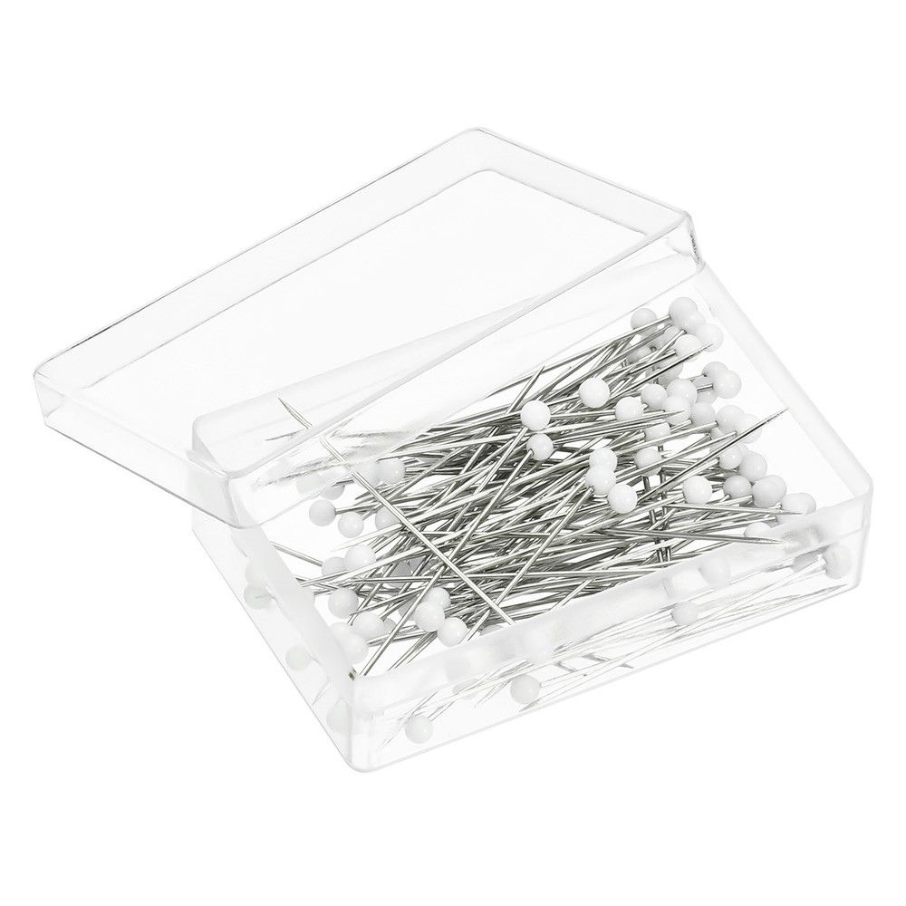 100Pcs Glass Head Straight Sewing Pins for Fabric and Quilting White