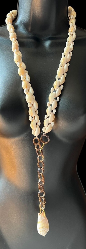 Vintage Hawaiian COWRIE PUKA SHELL CHOKER NECKLACE Wedding Lei Belt 39” BOHO