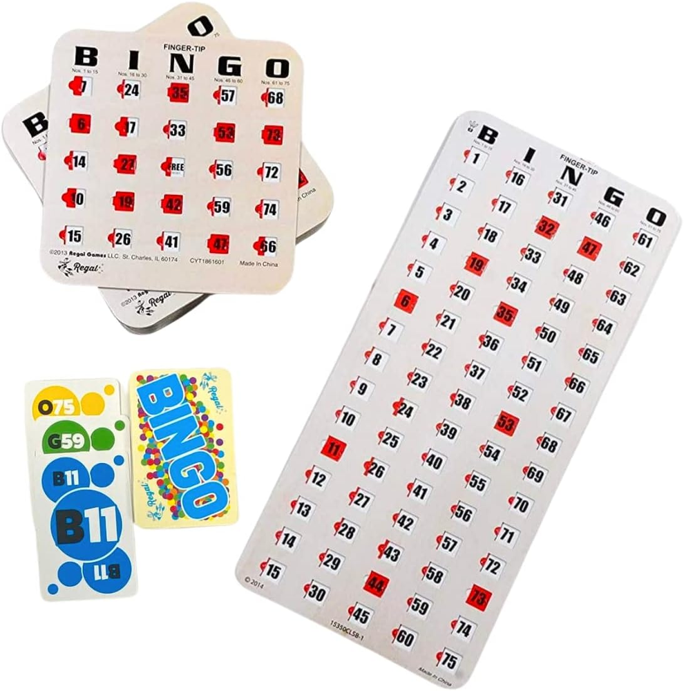 Regal Bingo 25 Bingo Cards with Sliding Windows, Bingo Calling Cards Deck & Mast