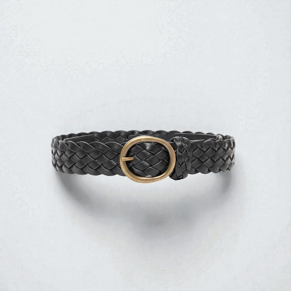NWT Saint Laurent Black Braided Leather Belt Brass Buckle $445 Size EU80 US32