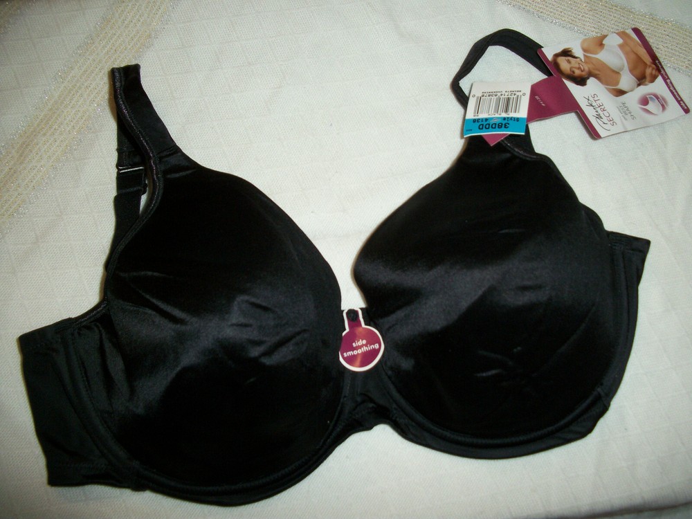 PLAYTEX SECRETS UNDERWIRE BRA SIZE 38DDD STYLE #4138 BLACK COLOR SIDE SMOOTHING