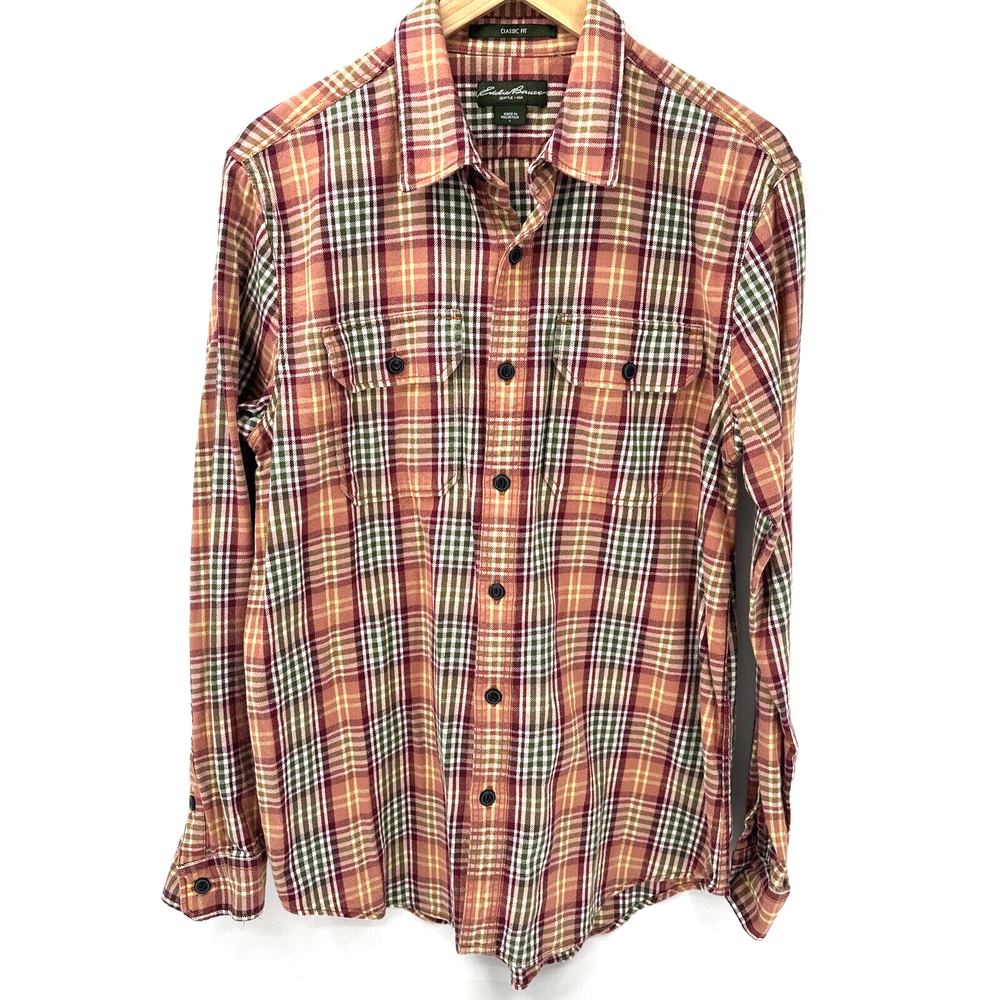 Eddie Bauer Shirt Mens Large Plaid Flannel Classic Fit Long Sleeve Cotton