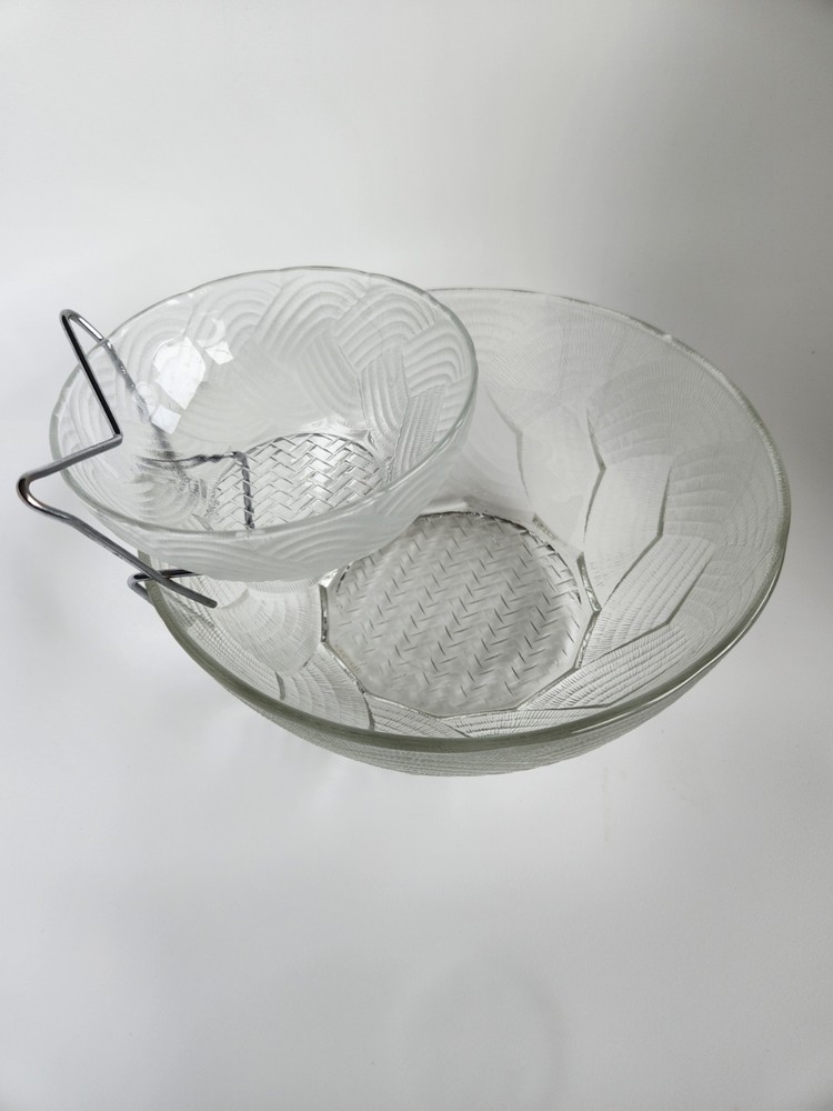 Chip & Dip Bowl Set of 2, Vintage Pasari Indonesian Glass Wicker Pattern