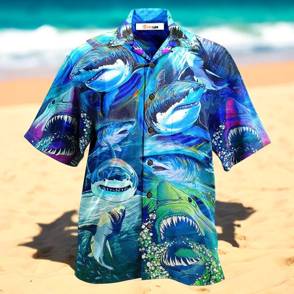 Be a Shark Hawaiian Shirt in Vibrant Blue Ocean Design