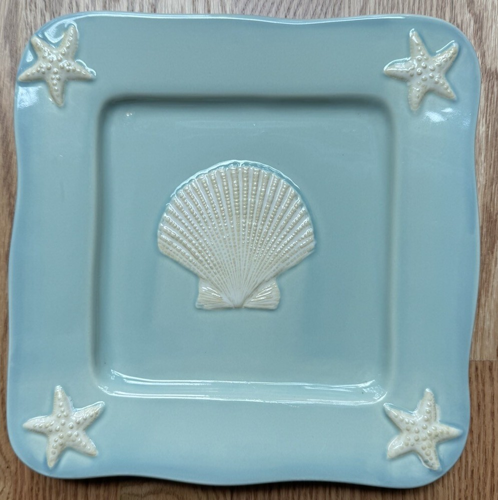 2 Home Studio Shoreline Collection Salad Plates 9” Square Coastal Beach Decor