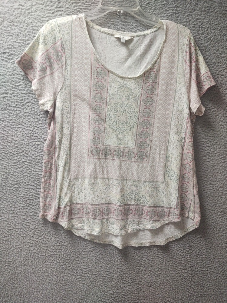 Lucky Brand Womens Large Multicolor 6% Linen Peasant Blouse Top 1154