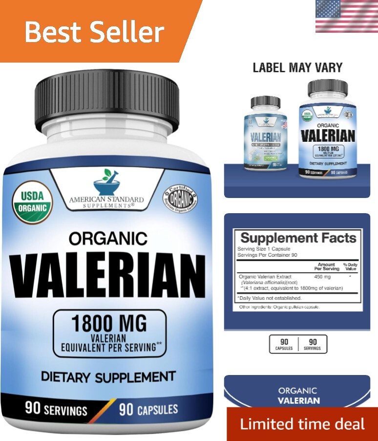 Natural Relaxation with Organic Valerian – 1800mg, Vegan, Non-GMO, 90 Capsules