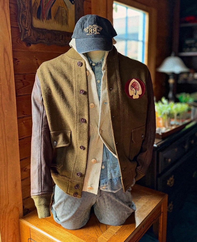 RRL Double RL Ralph Lauren Wool Leather Jacket Olive Brown Size L Goatskin NWOT