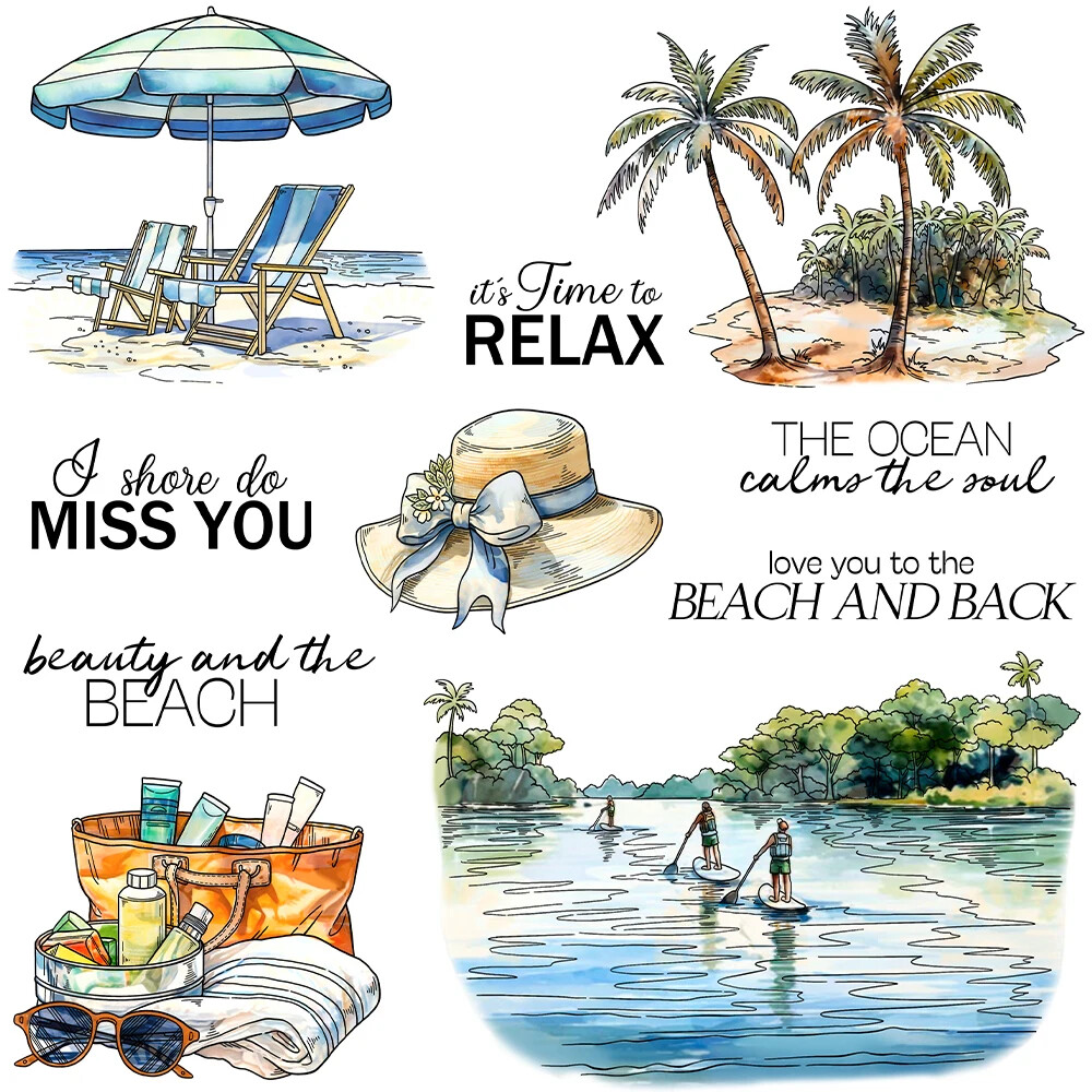 Estampillas transparentes relajantes días de verano playa I Shore Do Miss You belleza y playa