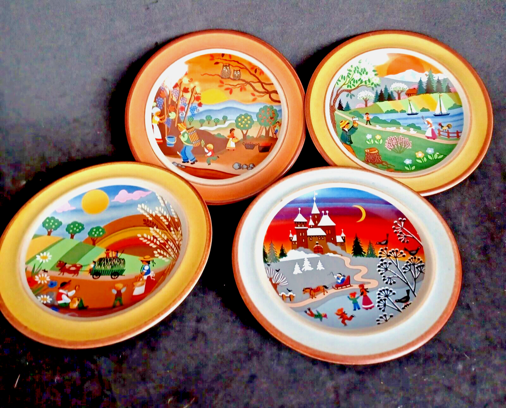 Decorative Wall Plates Four Seasons Set of 4 Folk Art Germany Schramberg SMF 5