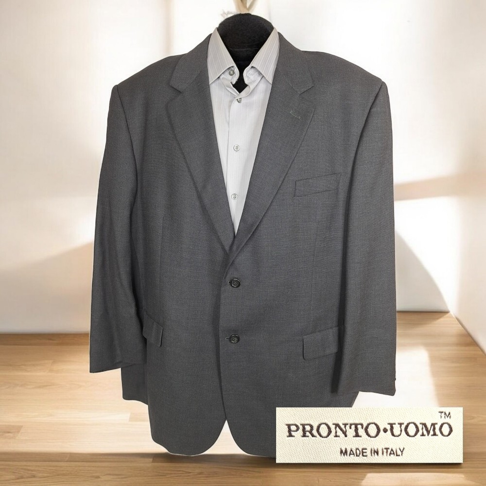 Pronto Uomo Mens 52R Dark Gray Wool Italian Blazer Jacket