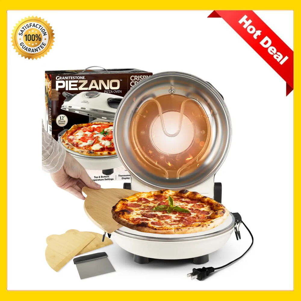 Granitestone Piezano Indoor/Outdoor Electric Pizza Oven w Ceramic Stone - Cream