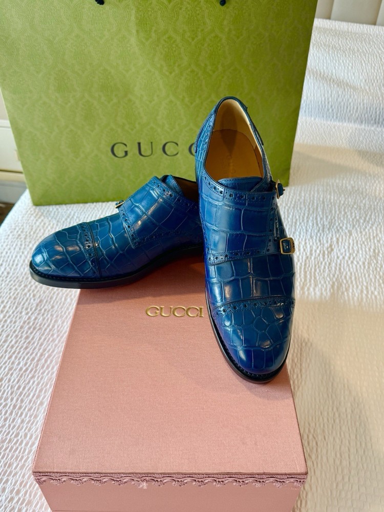 FLASH SALE Gucci Handmade Alligator Double Monk Strap Loafers Size 10.5-image