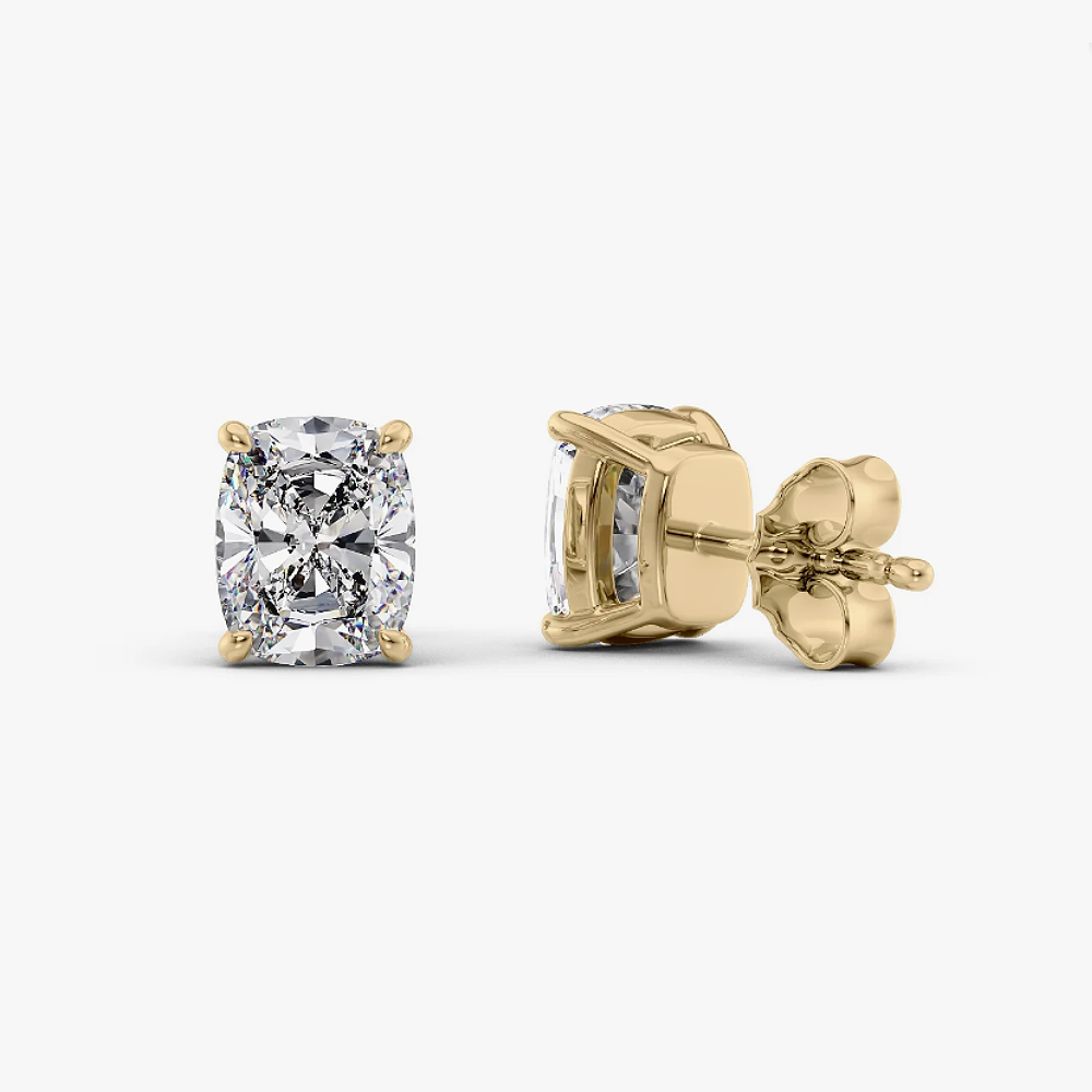 2.00 Ct Cushion Cut Lab Created Diamond IGI Stud Earrings 14K Yellow Gold Women