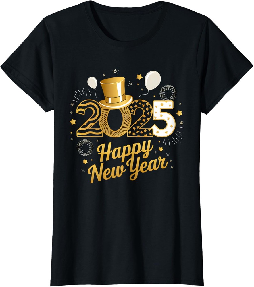 Happy New Year Party 2025 Balloons Family Matching Fireworks Women T-Shirt