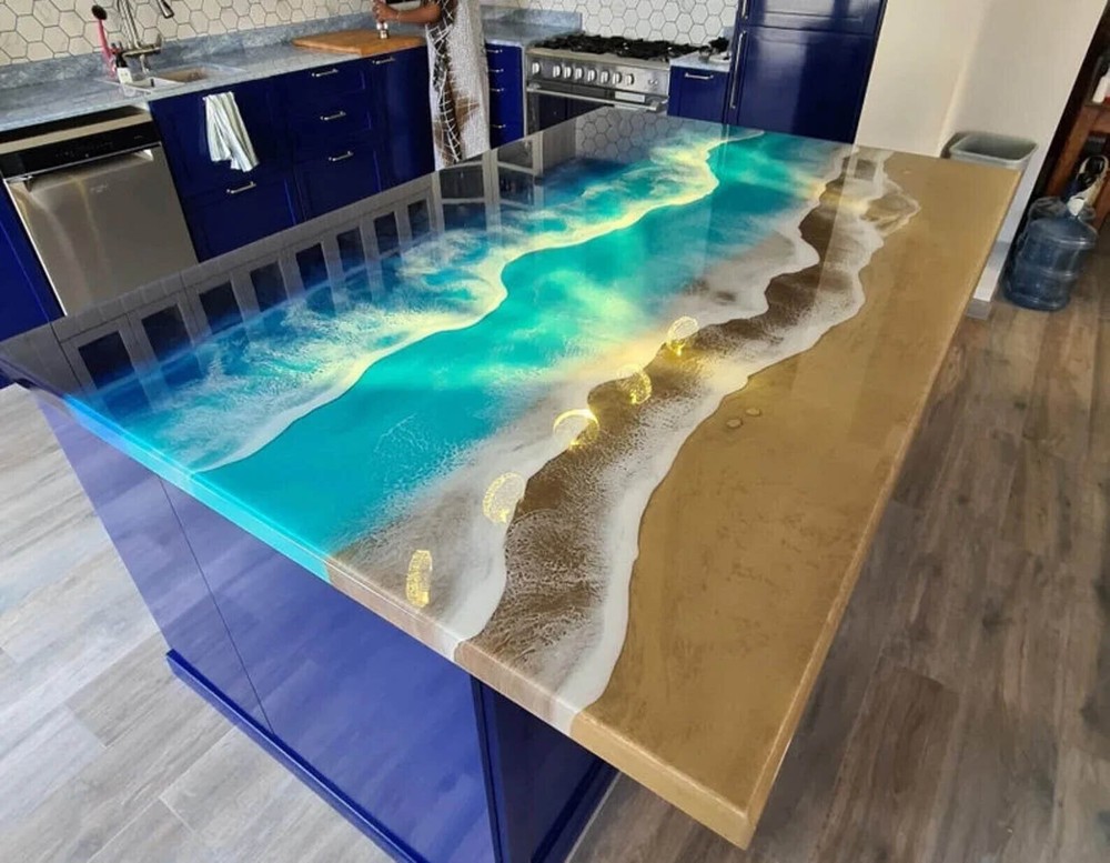 48x24 Ocean Epoxy Slab for Kitchen Countertops and Luxury Interior Decor  