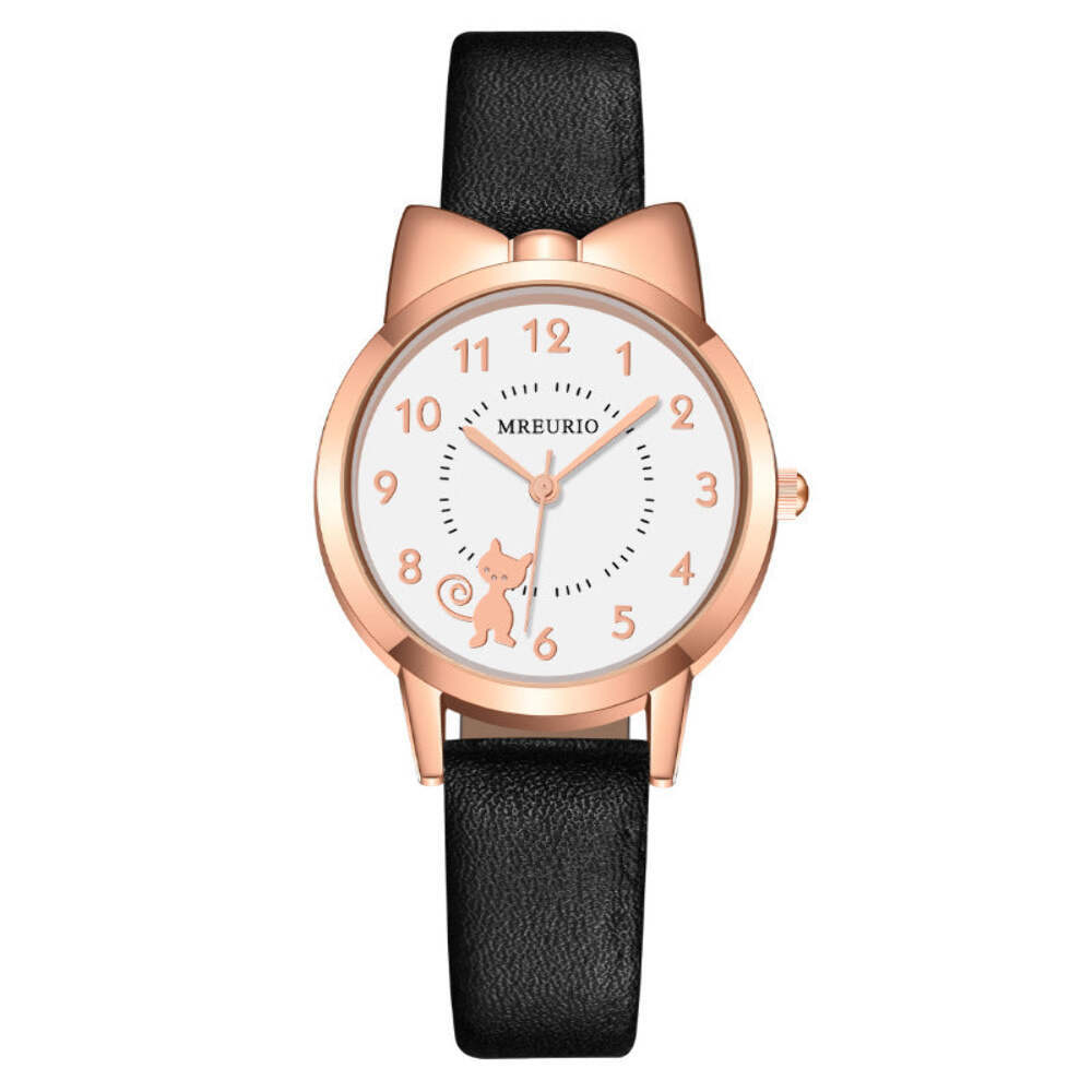 Charming Bow-Designed Quartz Watch with Leather Strap and 24-Hour Indication
