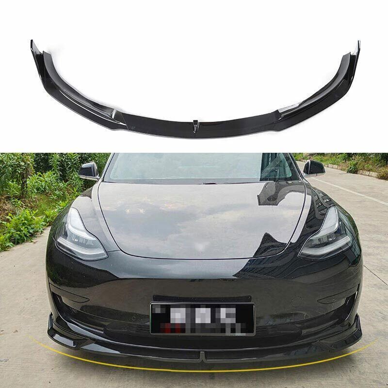 Front Bumper Fit For Tesla Model 3 2017-2022 Lip Spoiler Splitter Gloss Black