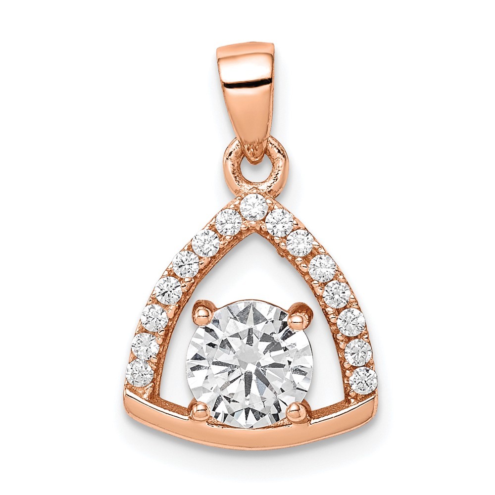 Sterling Silver Rose-tone Triangle Cubic Zirconia Pendant L-0.71 Inch