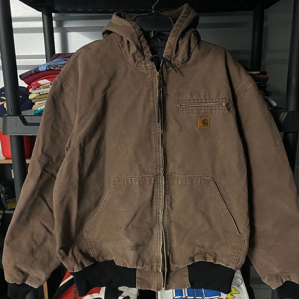 Y2K Carhartt J227 CHT Duck Canvas Full Zip Hooded Work Jacket XL