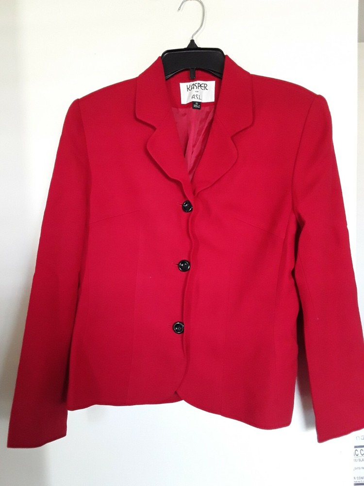 Kasper Red Wool Blazer Jacket Size 10 Button Front Women's