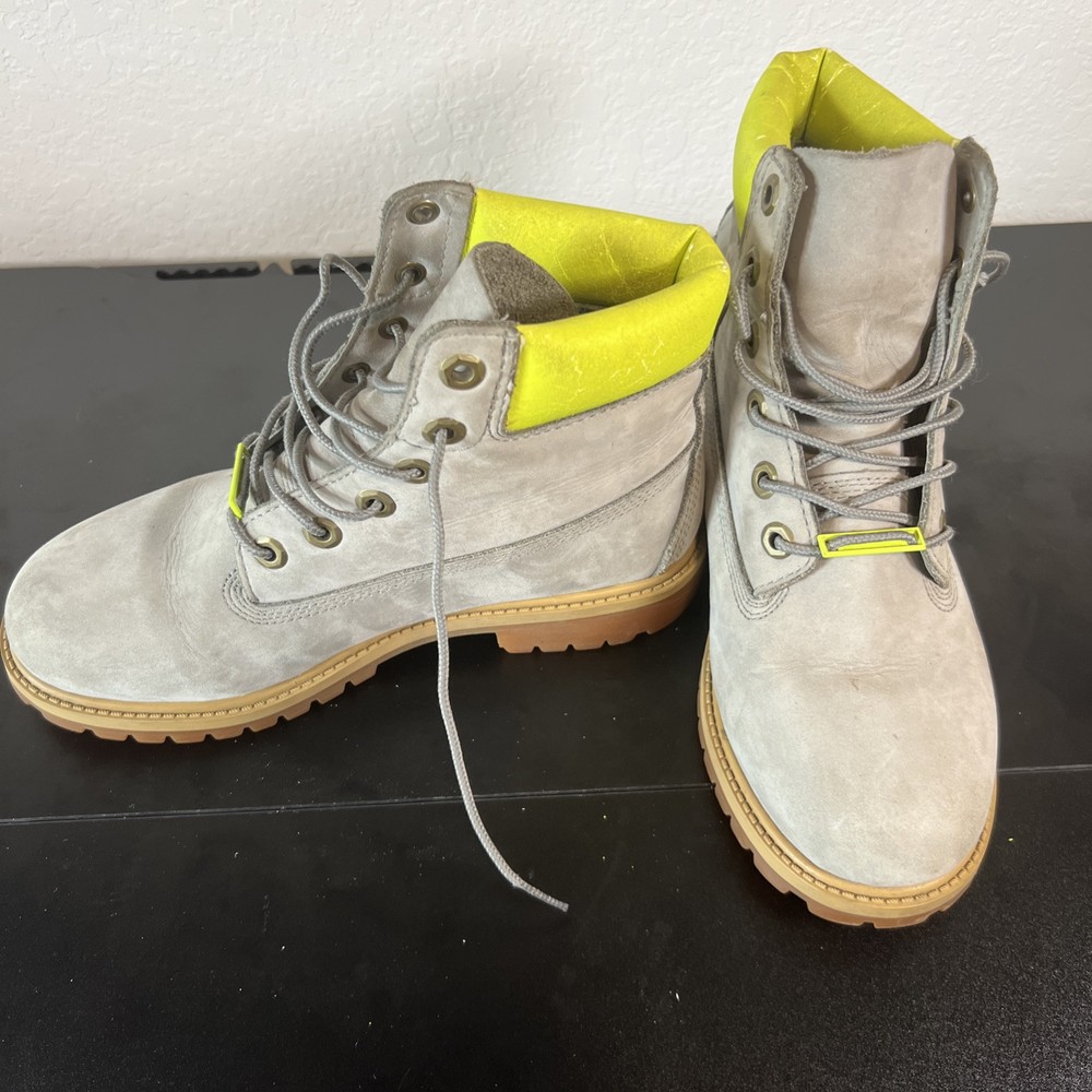 Timberland Grey and Yellow Premium Boots Size 5 Gently Worn