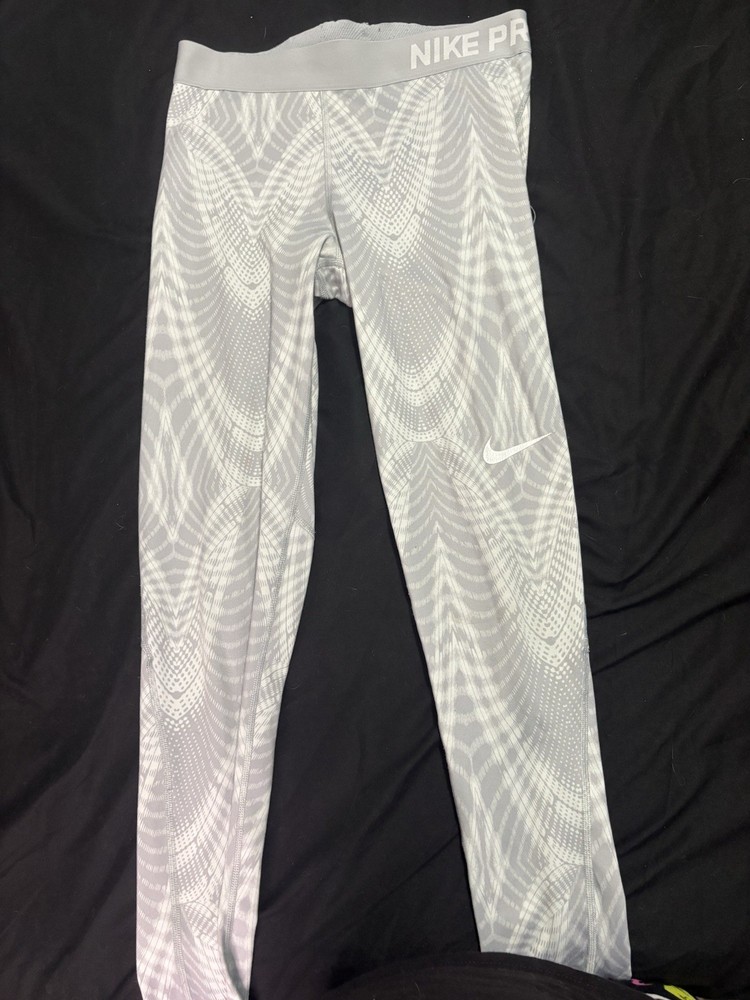 Nike Pro Dri-Fit Women's Geometric Gray White Ankle Leggings Size S