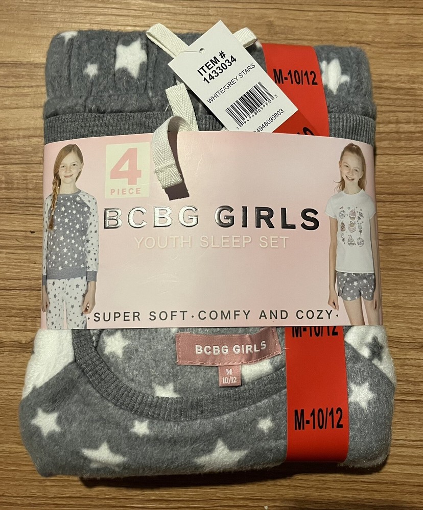 BCBG GirlsYouth 4-piece Lounge Sleep Set Sleepwear (Grey, M  10/12) NWT