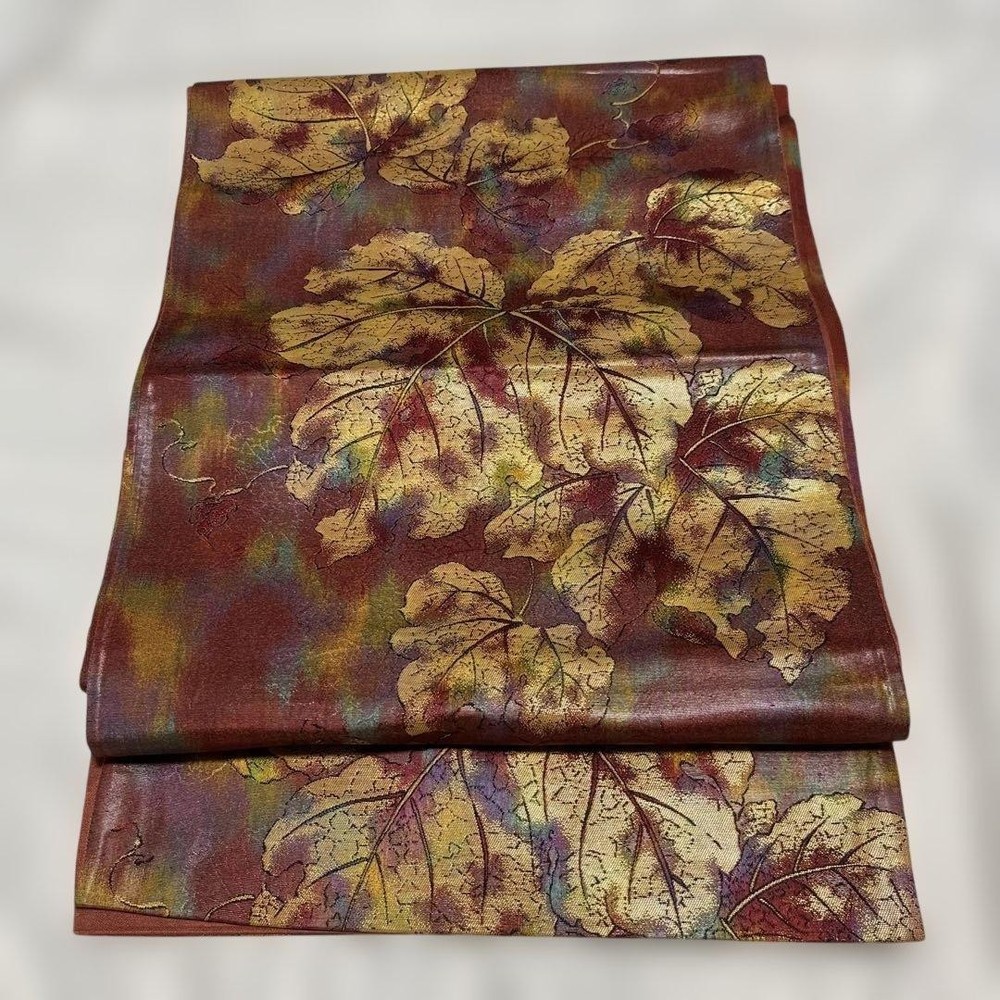 Reddish brown golden leaf pattern bag obi price reduction