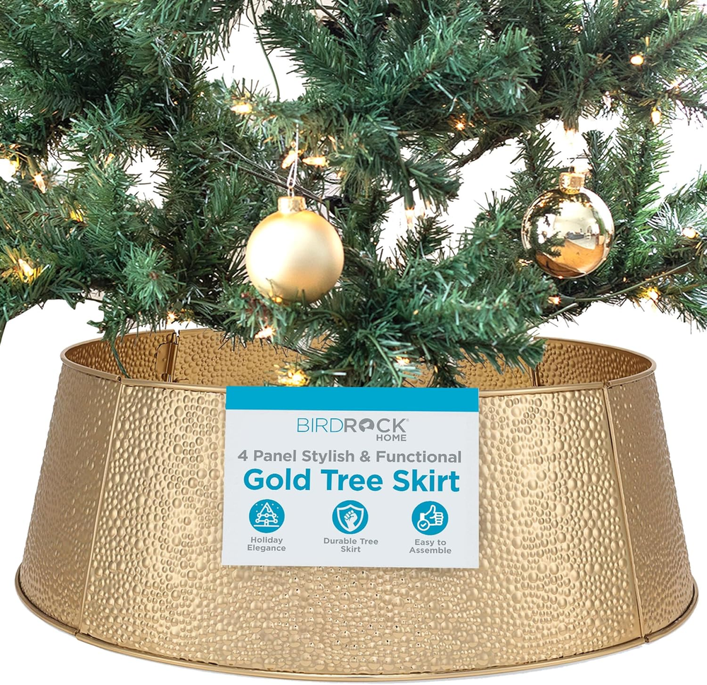 4-Panel Gold Bubble Christmas Tree Collar 26in Base Easy Setup Holiday Decor