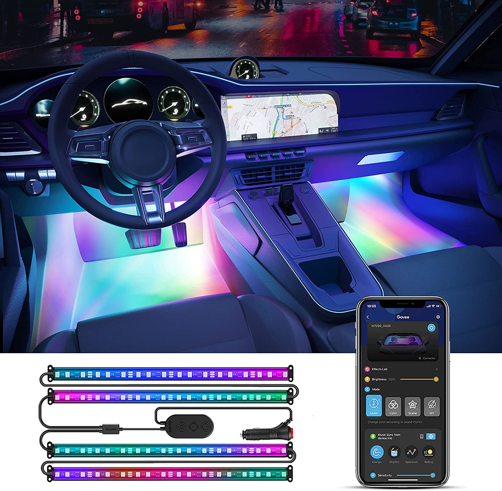 Car LED Strip Lights, Smart RGBIC Interior Car Lights with APP Control, 4 Music