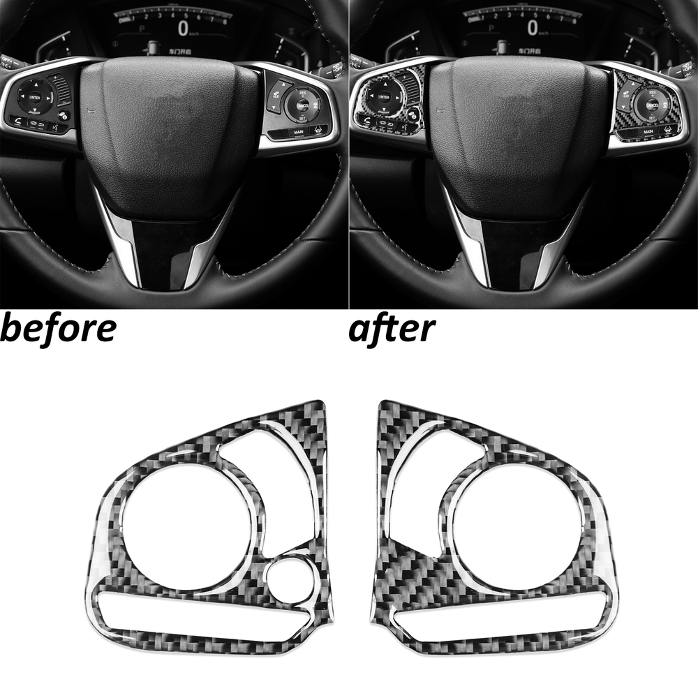 Real Carbon Fiber Steering Wheel Button Trim for 2017-21 Honda CRV CR-V