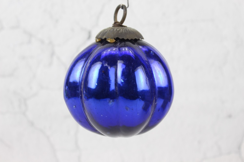 Vintage Old German Cobalt Blue Pumpkin Kugel Christmas Tree Ornament