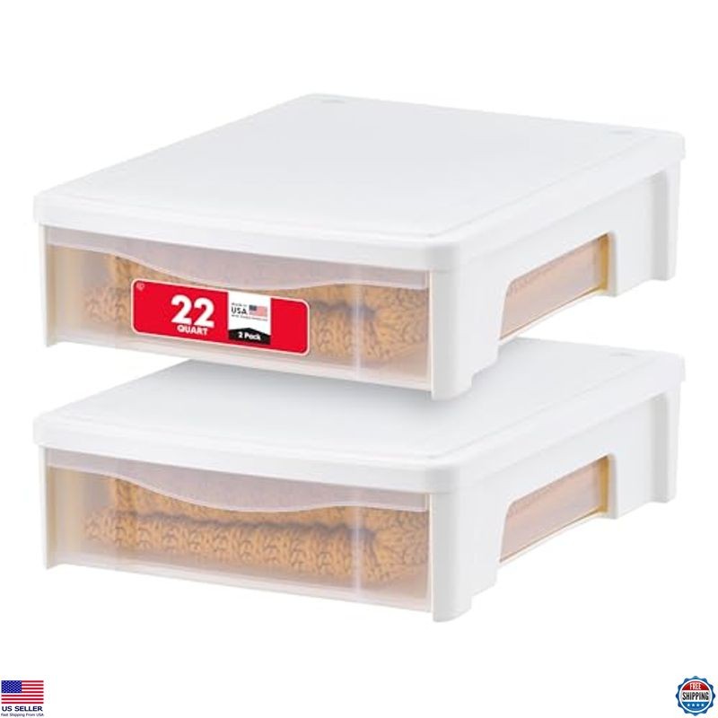 22 Qt White Underbed Storage Bins with Sliding Drawers, 2-Pack, Multi-Purpose