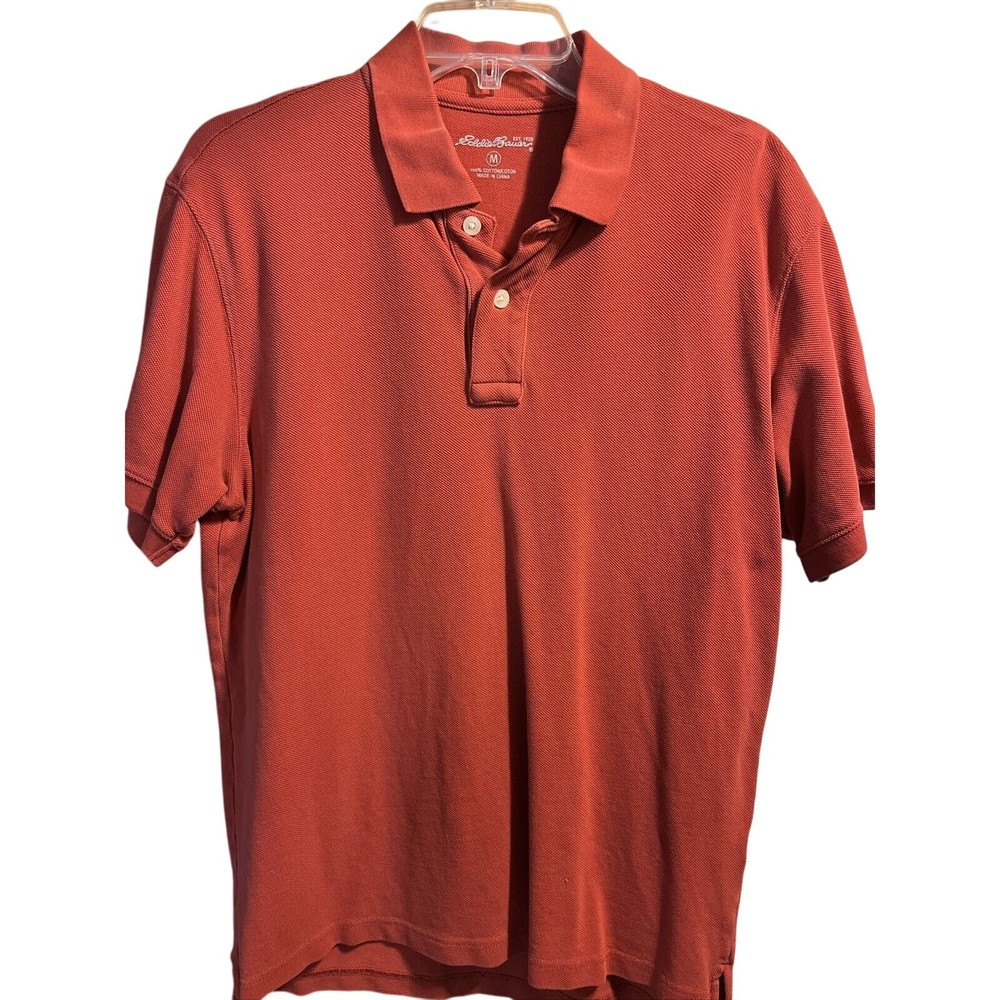 Eddie Bauer Men’s M Red 1/4 Button Short Sleeve Cotton Polo Shirt