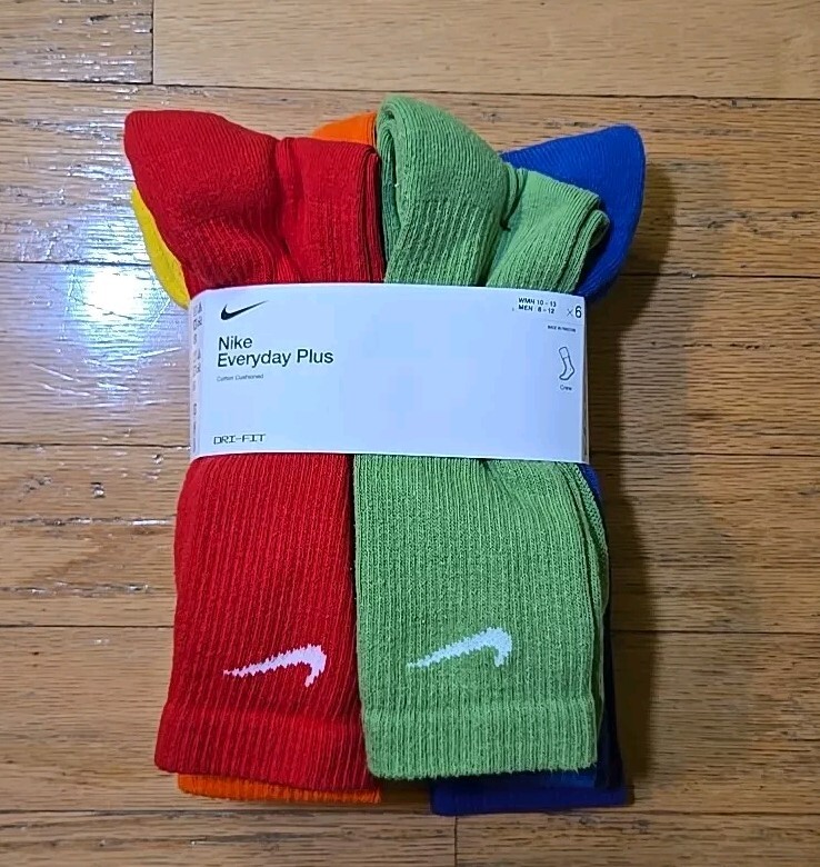 Nike Mens Everyday Performance Training PLUS Crew Socks 6 Pairs DRI-FIT SZ 8-12