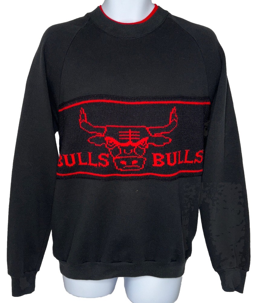 Vintage 90s Chicago Bulls Sweatshirt Sz XL Sweater Jerzees Black Knit Logo RARE