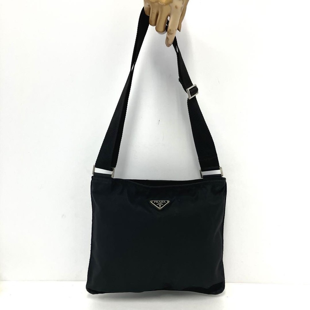 Prada Black Nylon Shoulder Bag with Iconic Triangle Logo Pre-Owned