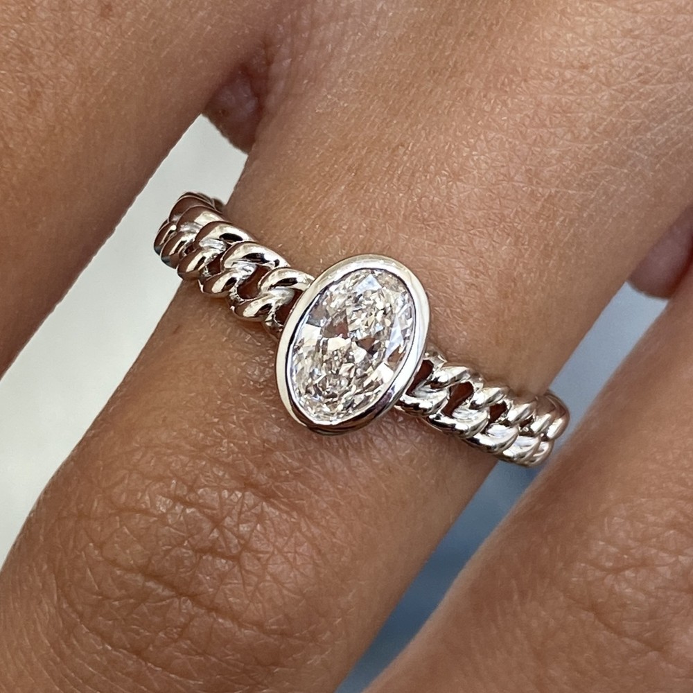 14K White Gold Solitaire Ring 0.5ct Oval Labcreated Diamond F/VS Gift for Women