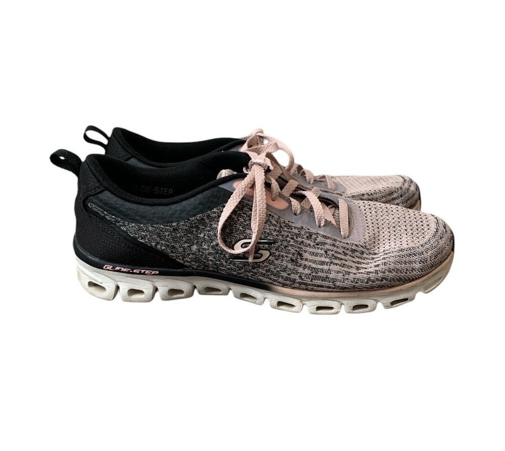 Skechers Glide Step Pink Black Lace Up Sneakers Size 9.5 Air Cooled Memory Foam
